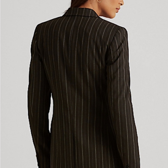 NWT Lauren Ralph Lauren Wool Pinstripe Brown Buttoned Blazer 14P $250 - Picture 5 of 16